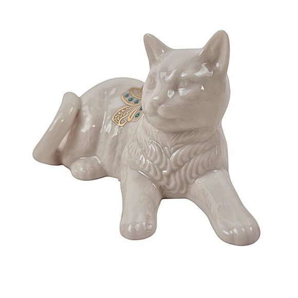Lenox China Jewels Cat Figurine Issued 1992 USA Porcelain Gold Accents Turquoise - Picture 7 of 10